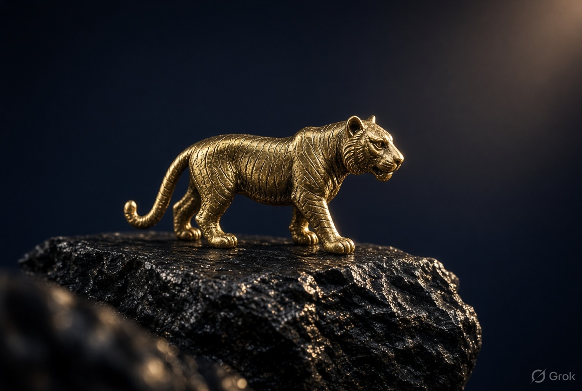 Figur harimau emas sebagai visual Demo PG Slot